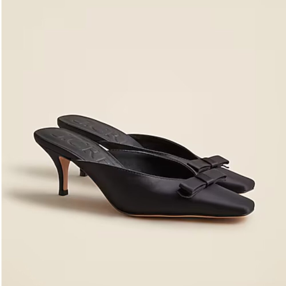 J.Crew Leona Mule Heels in Satin - Black 6.5